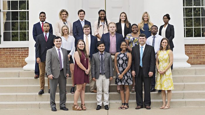 The University of Mississippi’s McLean Institute for Public Service and Community Engagement welcomed a new group of outstanding students from around the globe this fall, representing majors from across the university. First row from left, Albert Nylander, Hannah Newbold, Navodit Paudel, Kristina Fields, J.R. Love, Laura Martin; second row from left, Michael Mott, Allison Borst, Zachary Pugh, Joshua Baker, Kendall Walker, Curtis Hill; third row from left, Bryce Williams, Elena Bauer, Adam Franco, Arielle Rogers, Virginia Parkinson, Anna Katherine Burress, Ashley Bowen.